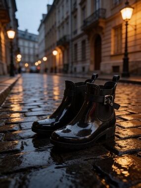Black Patent Chelsea Ankle Boots with Buckle